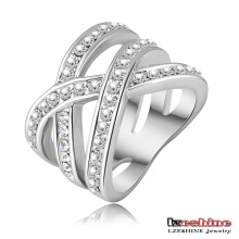 White Gold Plated Criss Cross Ring (Ri-HQ0120-b)